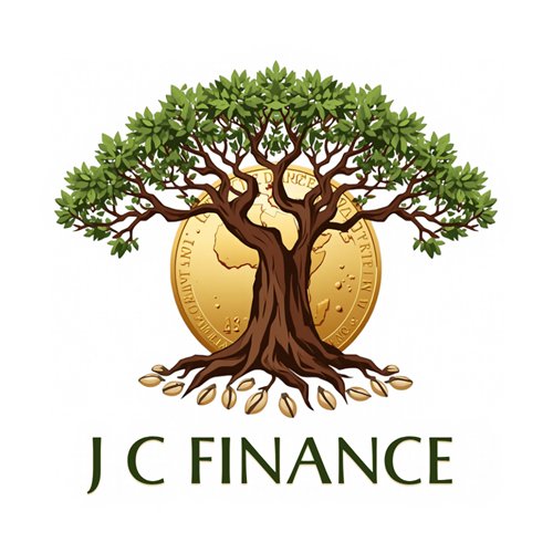 Logo J C FINANCE : un baobab dont les racines enlacent une pièce d'or